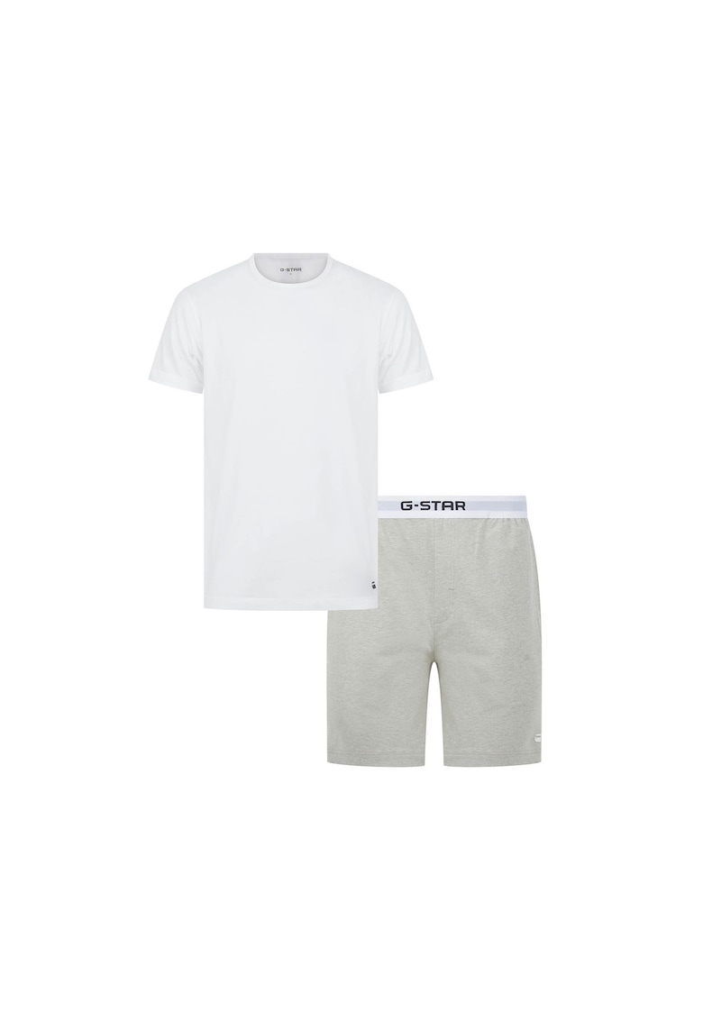 Oferte la  - Pijama cu pantaloni scurti si banda logo in talie - Alb/Gri