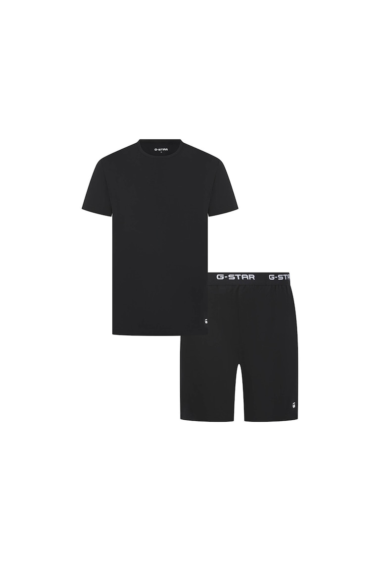 Oferte la  - Pijama cu pantaloni scurti si banda logo in talie - Negru