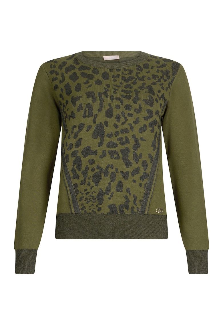 Oferte la Pulover cu animal print si accente stralucitoare - Negru/Verde sparanghel
