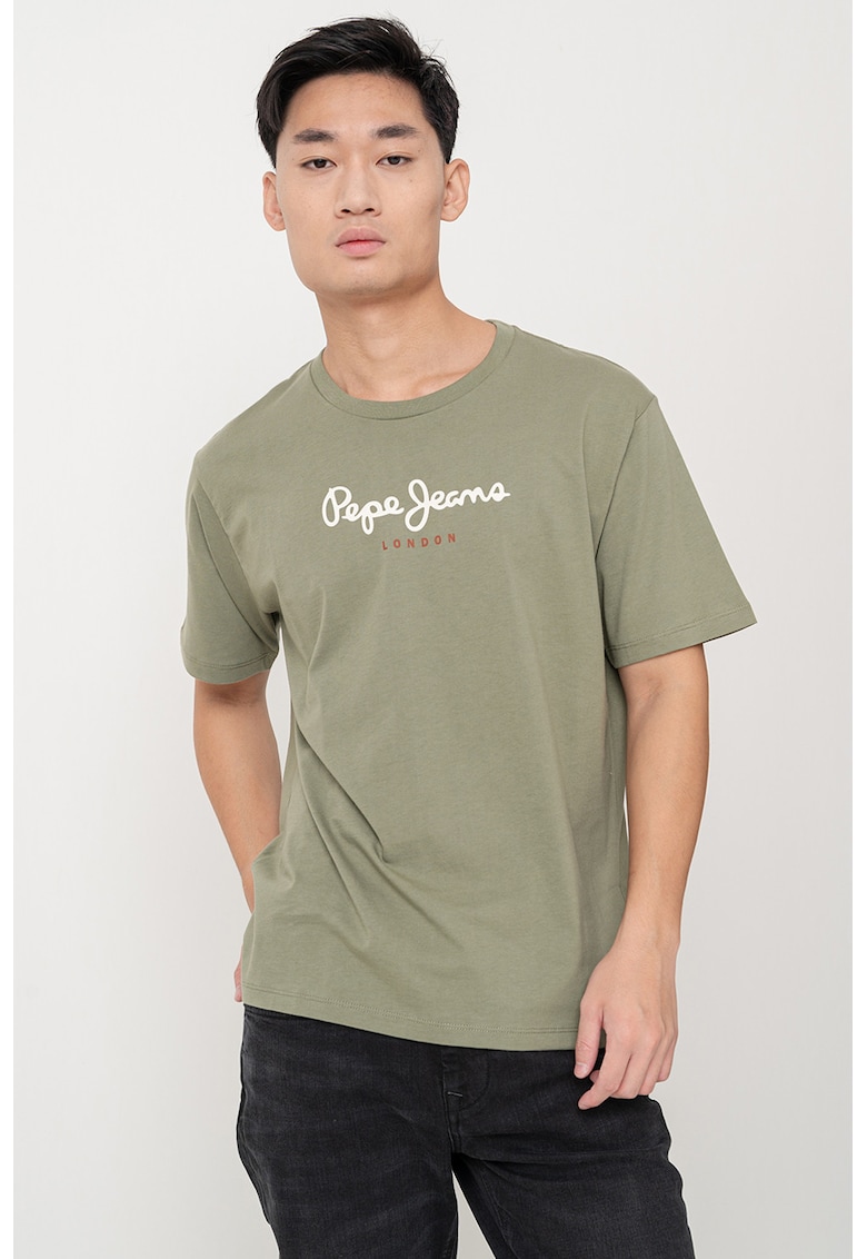 Oferte la Tricou cu decolteu la baza gatului si logo - Verde sparanghel