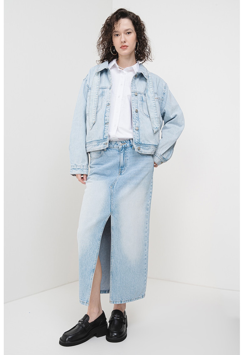 Oferte la Jacheta crop de denim - Albastru