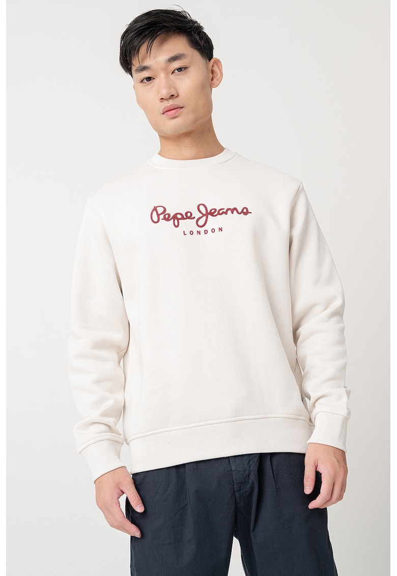 Oferte la Bluza de trening cu decolteu la baza gatului si logo - Alb