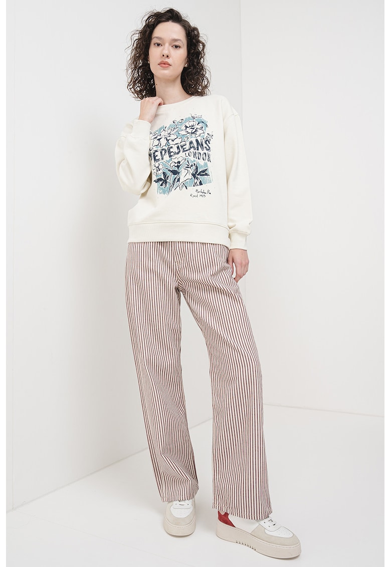 Oferte la Bluza de trening cu decolteu la baza gatului si imprimeu grafic - Alb/Albastru