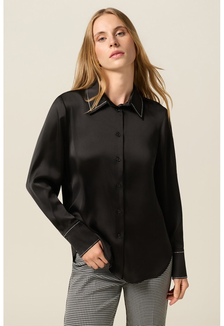 Oferte la Camasa din satin cu mansete cu nasturi - Negru