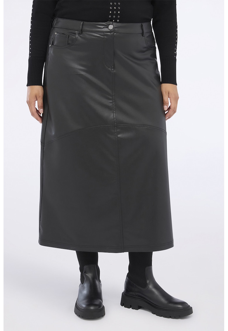 Oferte la Fusta midi de piele ecologica - Gri antracit