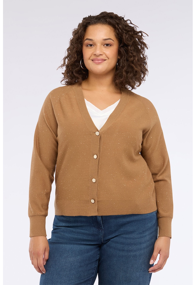 Oferte la Cardigan cu decolteu in V si insertii stralucitoare - Portocaliu persan
