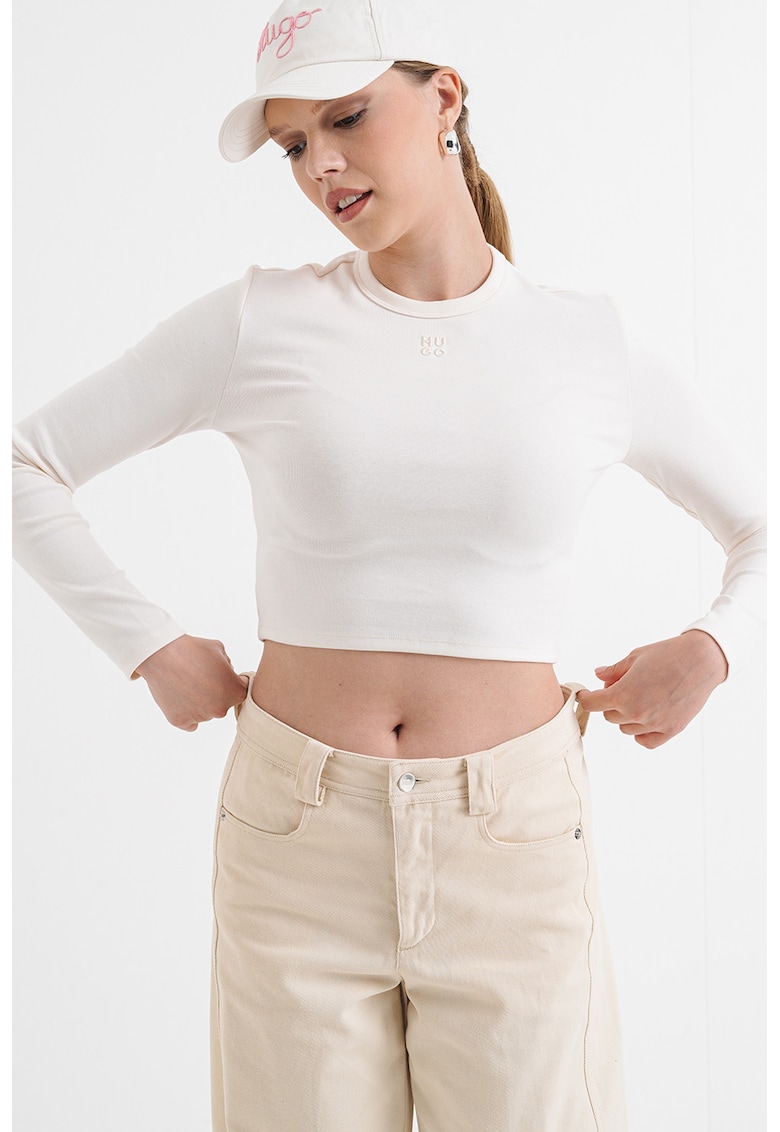 Oferte la Bluza crop slim fit cu logo Dafilomena - Alb murdar