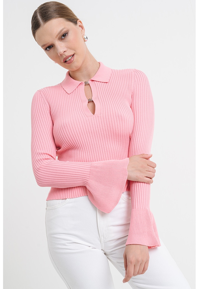 Oferte la Pulover cu striatii si maneci evazate - Roz pastel