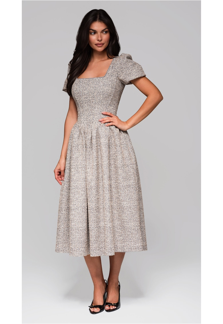 Oferte la Rochie midi cu maneci bufante si decolteu patrat  LA-OM-DLR220 - Gri