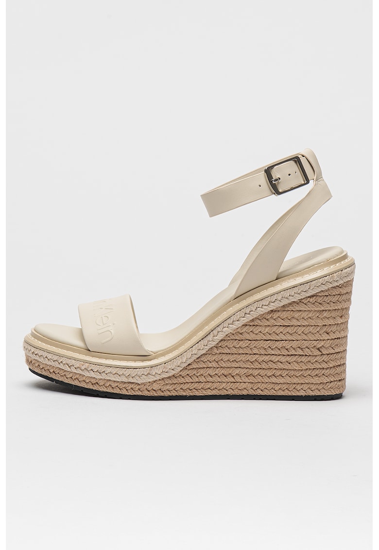 Oferte la Sandale din piele cu talpa wedge si catarama - Alb murdar