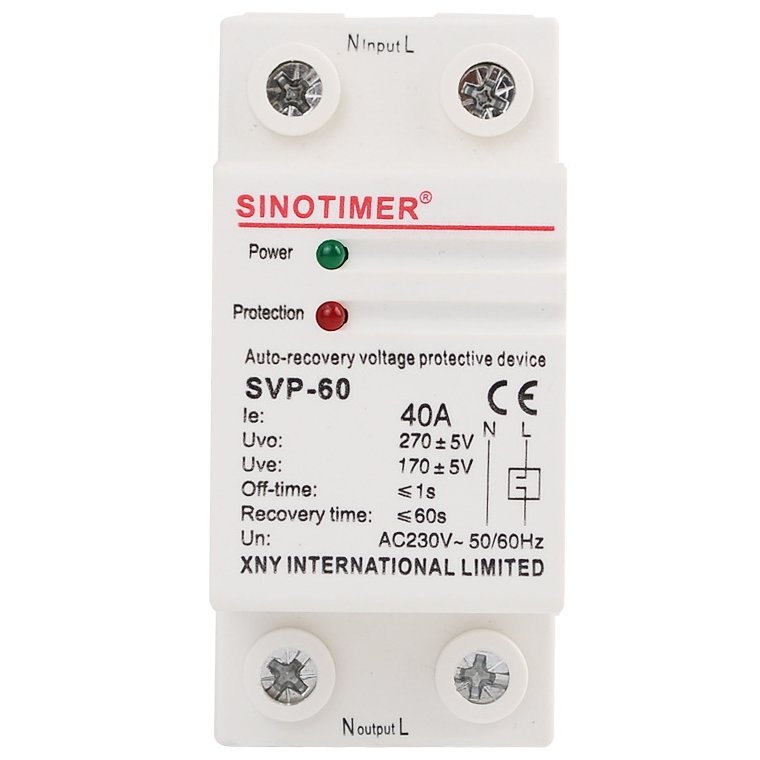 Oferte la Protectie automata Sinotimer SVP-60, 40A, protectie supratensiune si subtensiune cu reconectare automata, 230V AC, sina DIN SVP60-40A