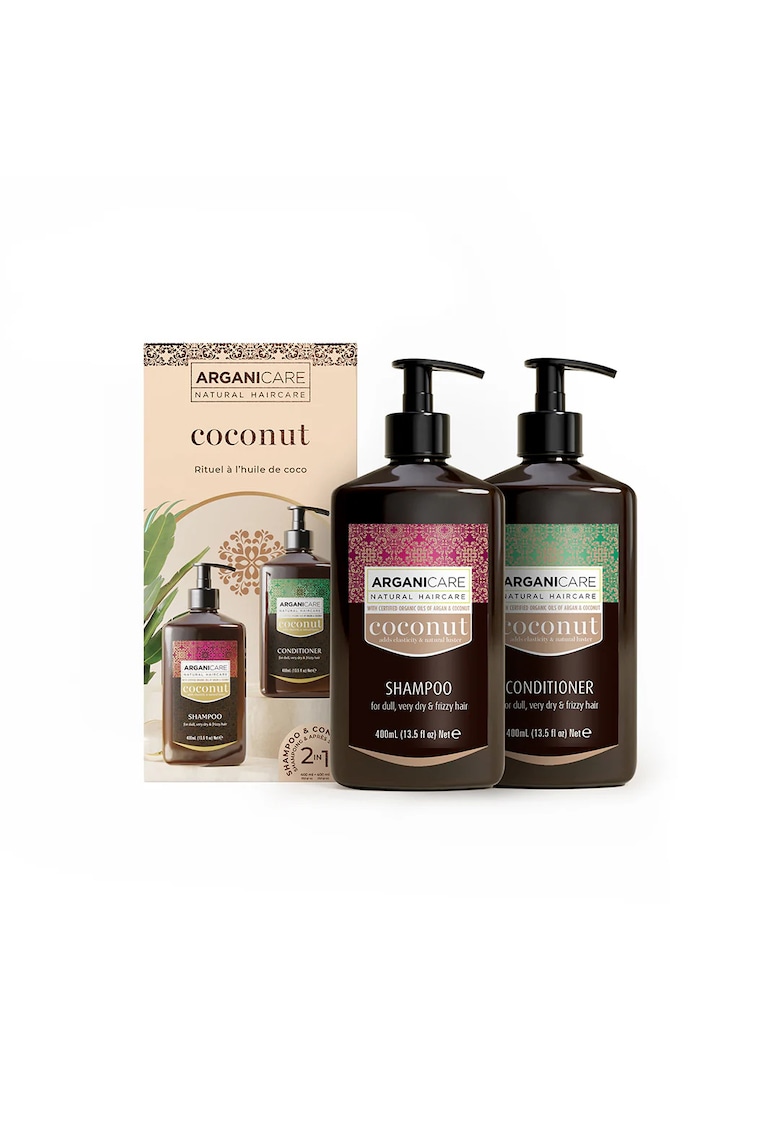 Oferte la Set Sampon & Balsam cu Ulei de Cocos si Ulei de Argan - pentru par tern - foarte uscat sau frizzy -  400 ml x2