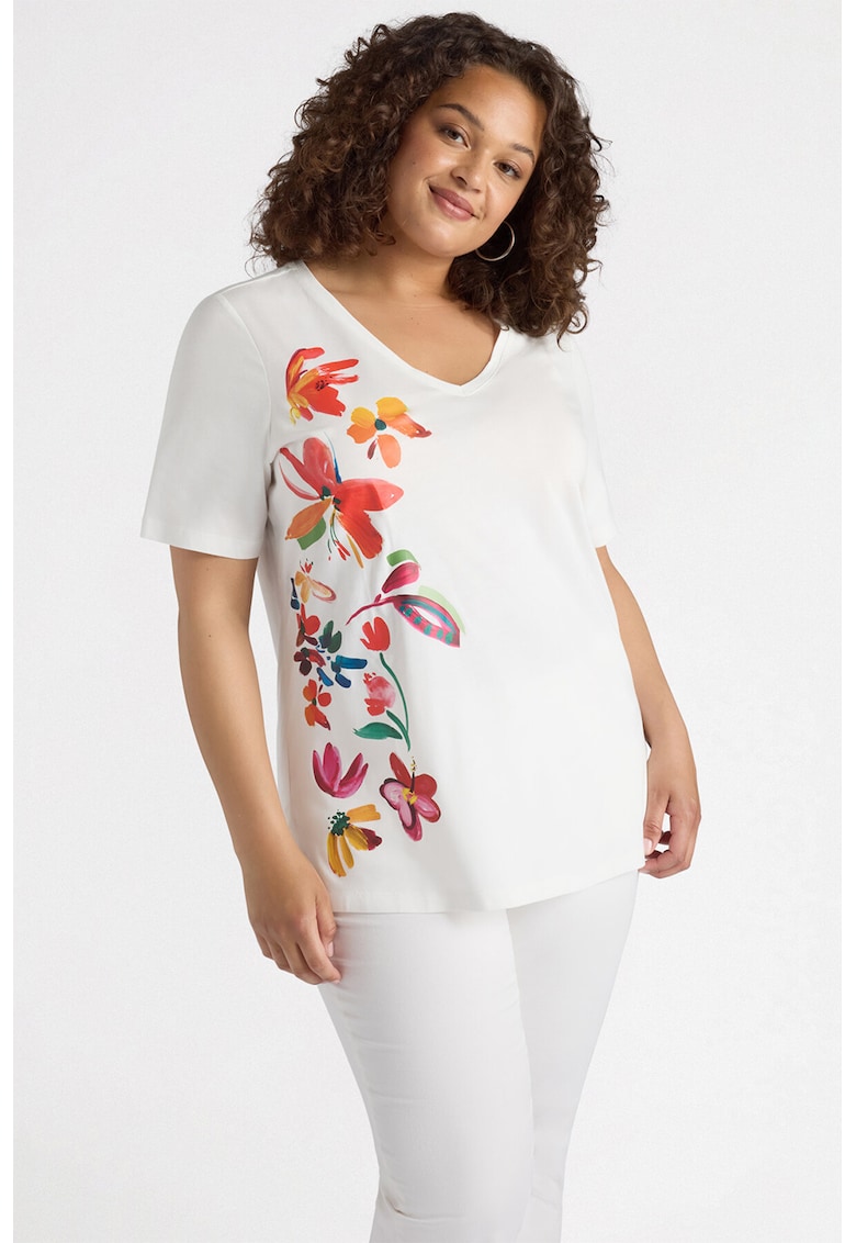 Oferte la Tricou din bumbac cu imprimeu floral - Rosu/Verde