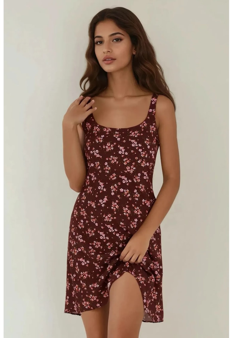 Oferte la Rochie mini -  mulata cu imprimeu - maro - textil