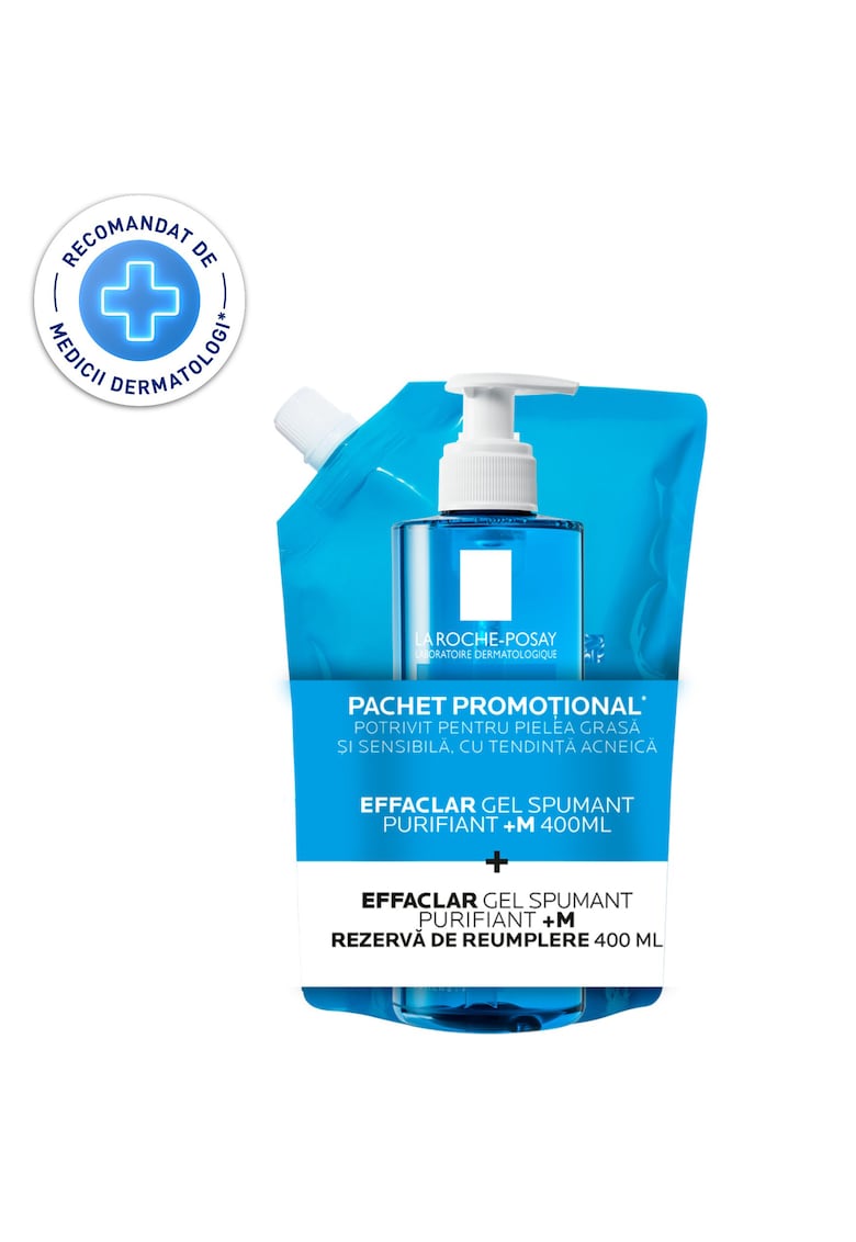Pachet: Gel Spumant Purifiant +M 400 ml + Rezerva De Reumplere Effaclar pentru piele cu tendinta acneica 400 ml