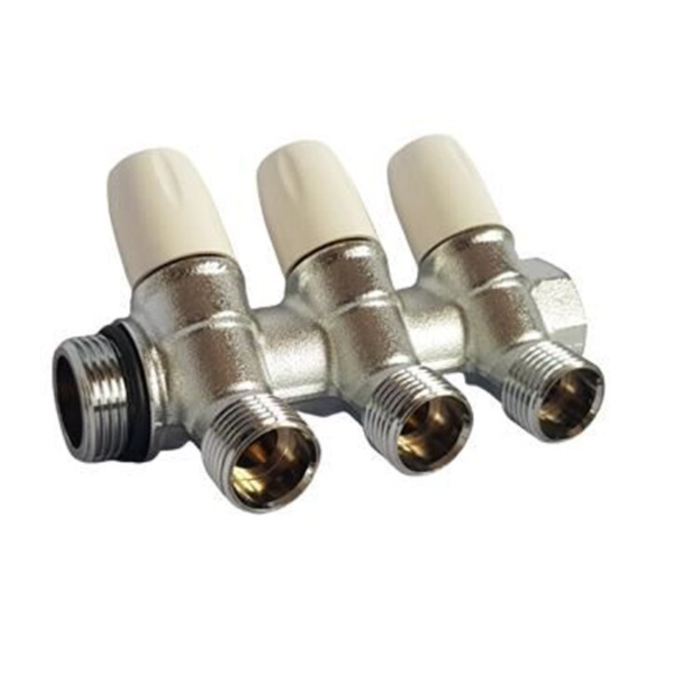 Oferte la Colector liniar modular cu robineti Tiemme Maxima, tur de 3/4, alama cromata, 3 cai 1/2'' x 16 mm