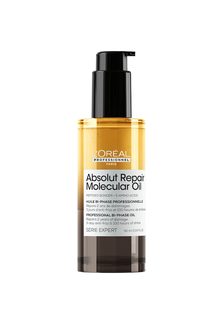 Oferte la Ulei de par bifazic L’Oreal Professionnel Serie Expert Absolut Repair Molecular - efect anti-frizz - 3x mai multa hranire - pana la 100 ore de stralucire - 2% legaturi peptidice & 5 aminoacizi - nu necesita clatire - fara sulfati - 90 ml