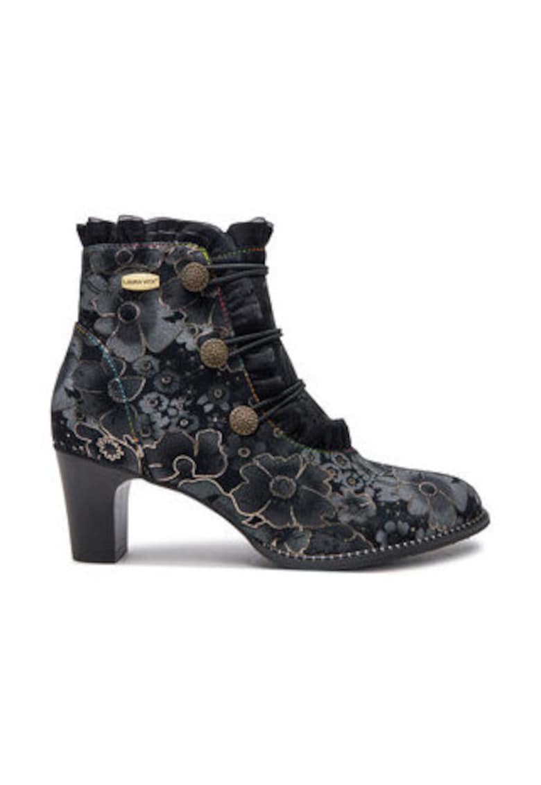 Oferte la Botine dama -  piele naturala - negru - model floral