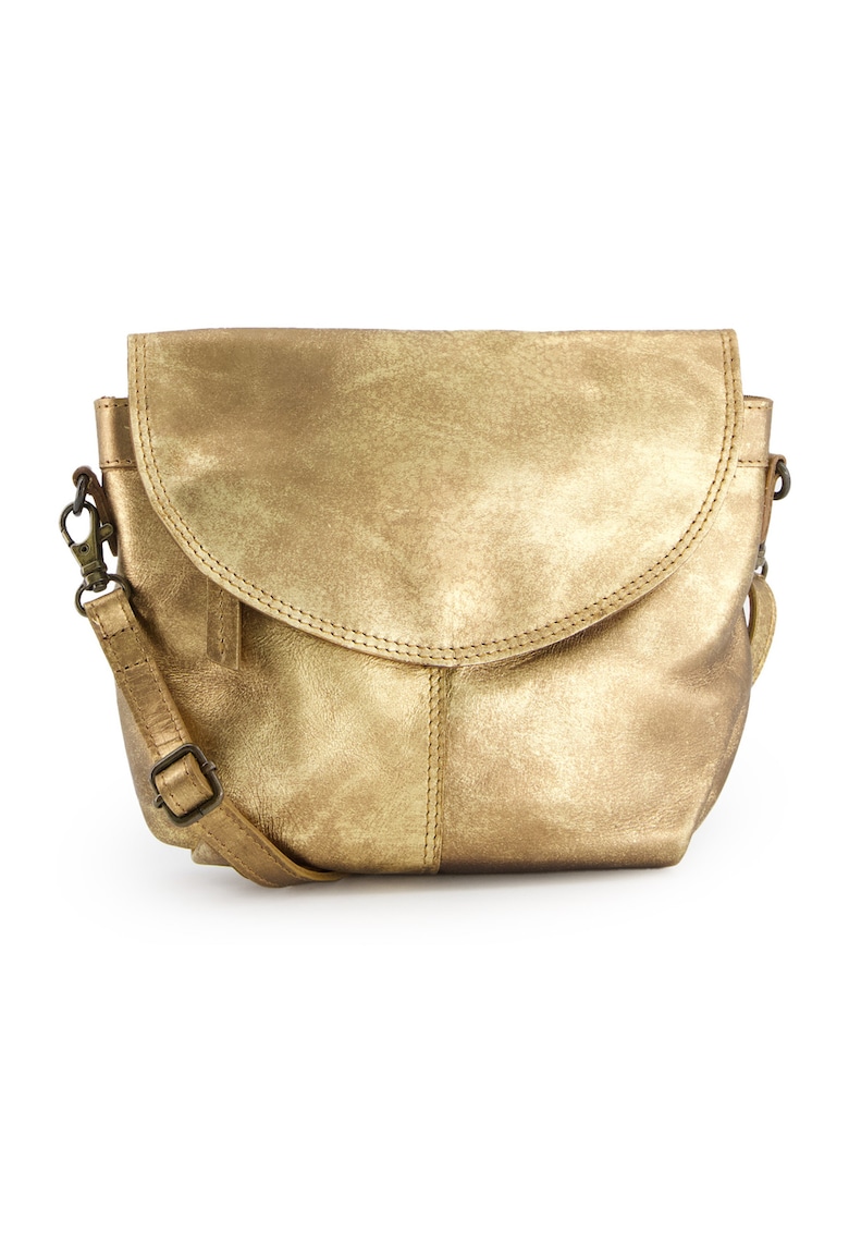 Oferte la Geanta crossbody dama  piele naturala - auriu - 19x19x4cm - 2 buzunare interioare - 2 buzunare exterioare - curea detasabila max 150cm
