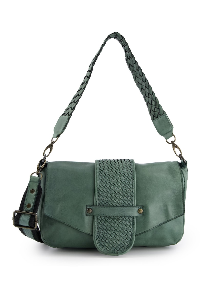 Oferte la Geanta crossbody dama  piele naturala - verde - 18x30x8 -5cm - curea detasabila - 2 buzunare interioare - 1 buzunar exterior