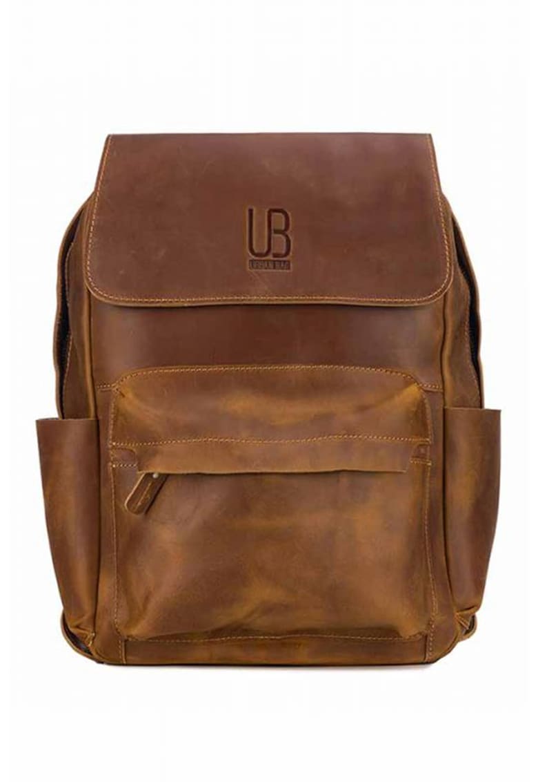Oferte la Rucsac unisex din piele cu logo stantat - Caramel
