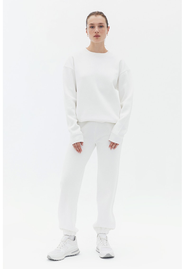 Oferte la Pantaloni de trening cu snur si talie inalta - Alb