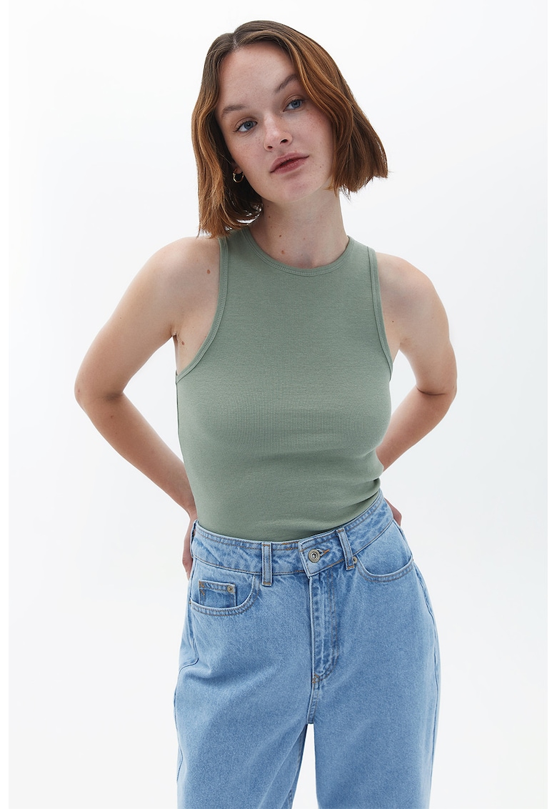 Top crop din amestec de bumbac - Verde pal
