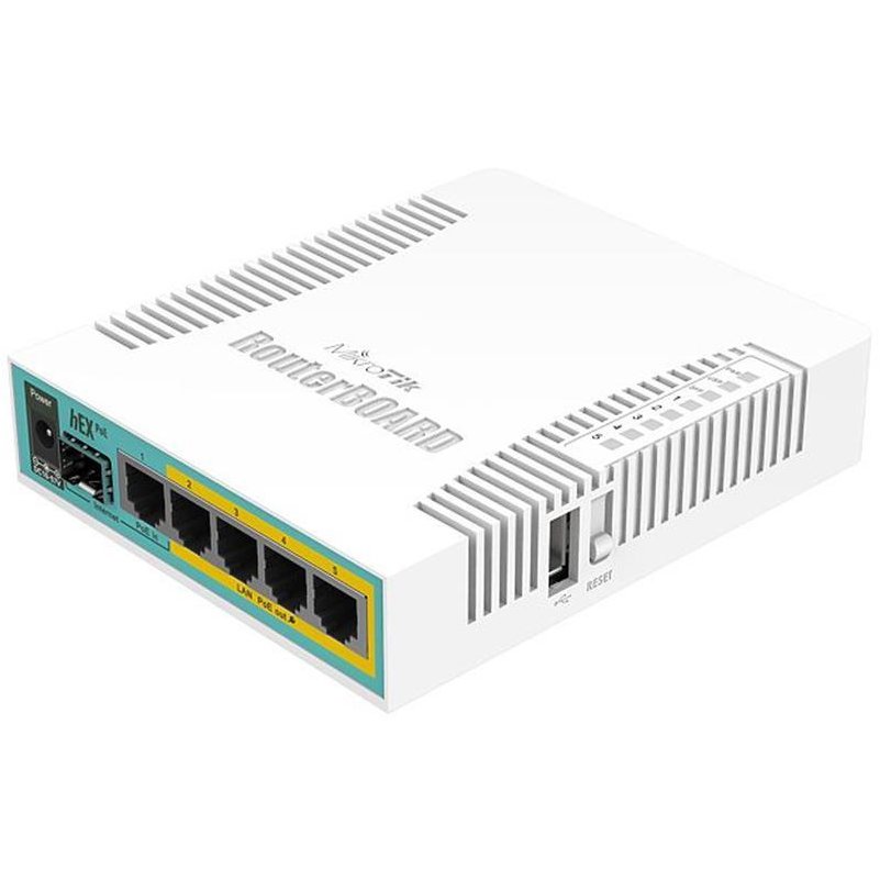 Oferte la Router MikroTik RB960PGS hEX PoE L4 128MB RAM, 5xLAN, 1xSFP, 1xUSB, port 2-5PoE output