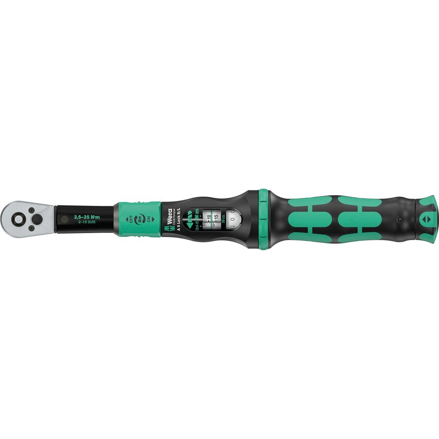 Oferte la torque wrench with push-through square drive Click-Torque Lock A 5 R/L black/green, 1/4 drive, 2.5 to 25 Nm