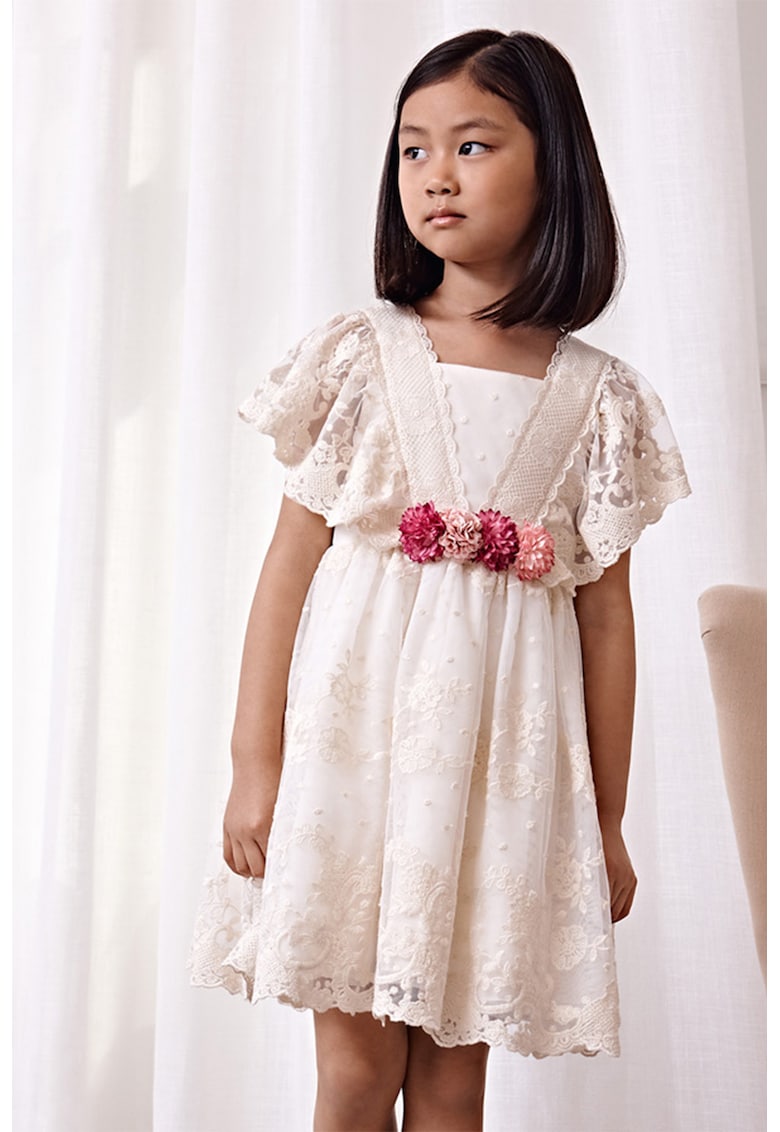 Oferte la Rochie evazata cu maneci butterfly - Crem