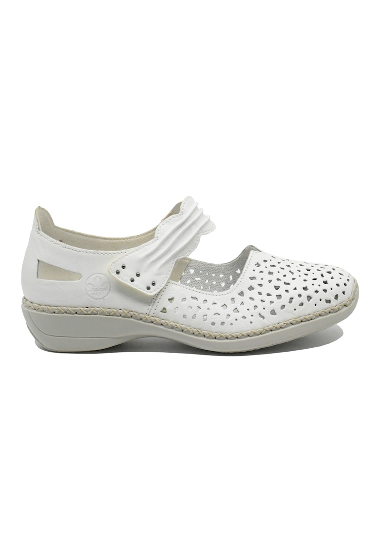 Oferte la Pantofi perforati cu bareta  albi din piele naturala RIK41399-80 - Alb