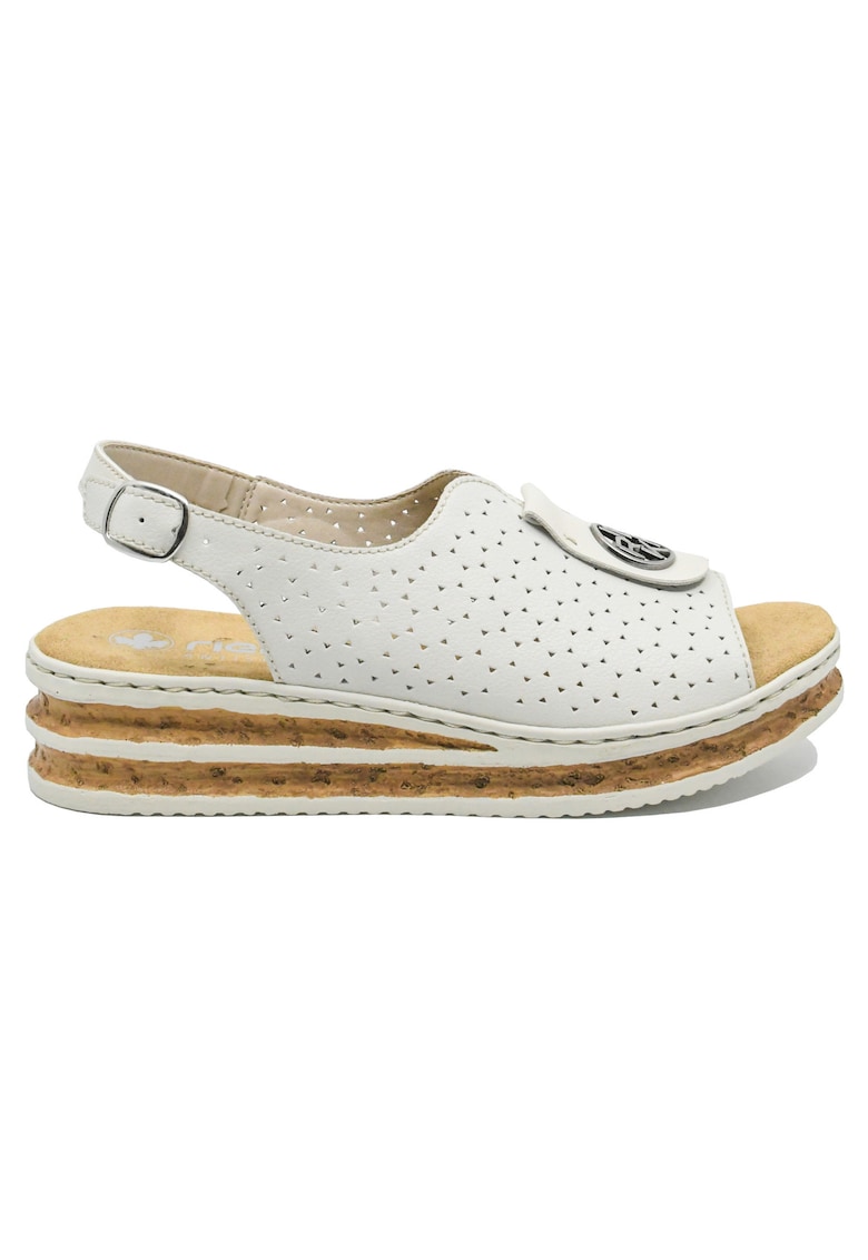Oferte la Sandale dama  wedge - albe - cu logo medalion decorativ RIK62902-80 - Alb