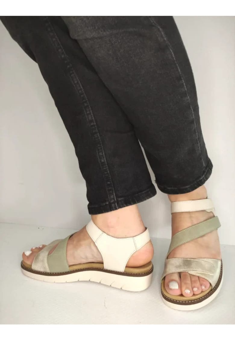 Oferte la Sandale wedge din piele naturala - Bej