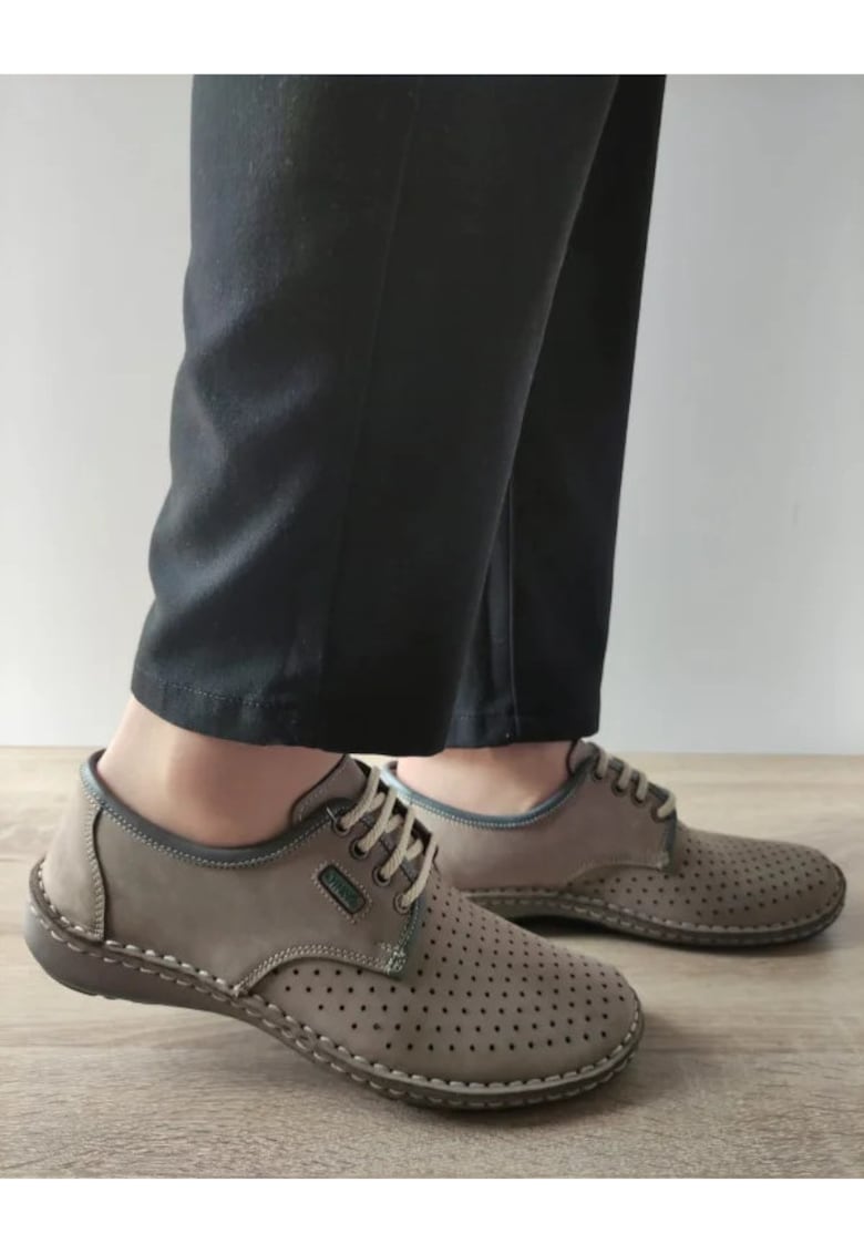 Oferte la Pantofi Casual Perforati Barbati  9558 14-2 Bej Grey Lotus Nubuck - Bej - Bej