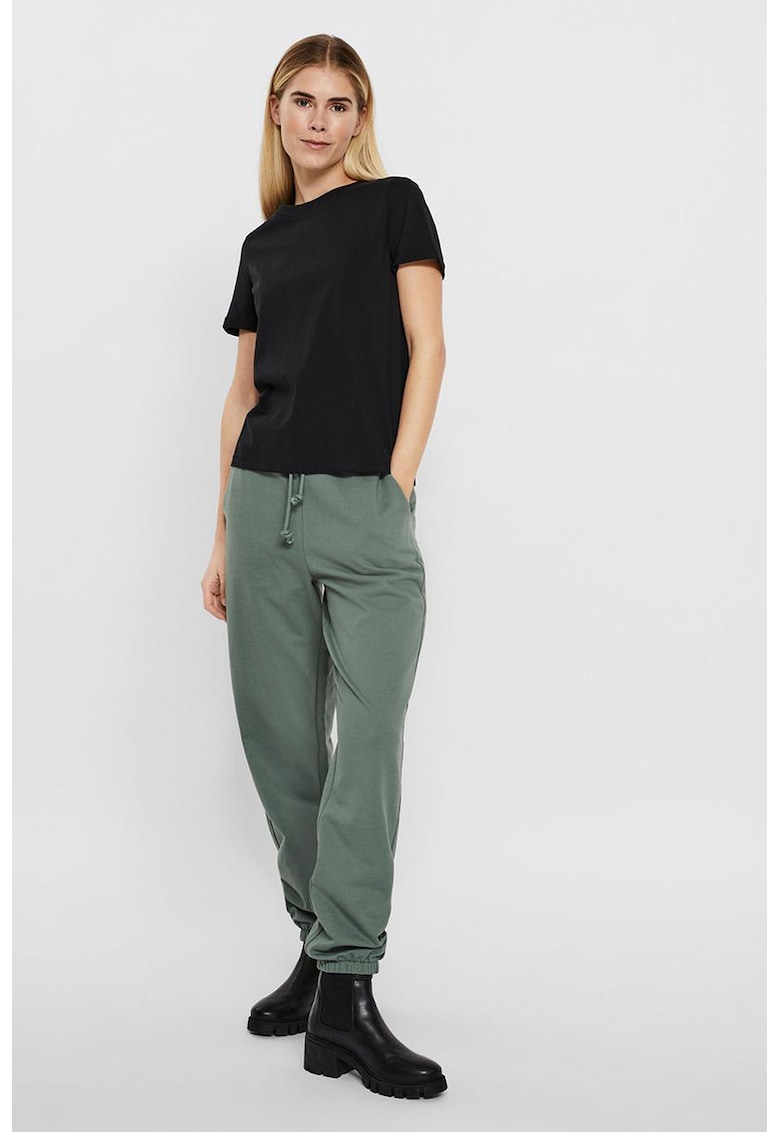 Oferte la Tricou de bumbac organic cu decolteu la baza gatului - Negru