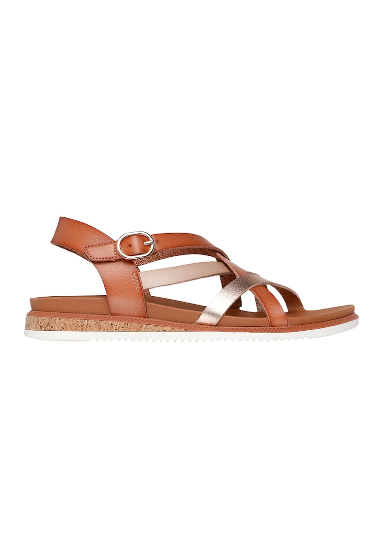Oferte la Sandale de piele ecologica cu barete multiple - Maro scortisoara/Bej