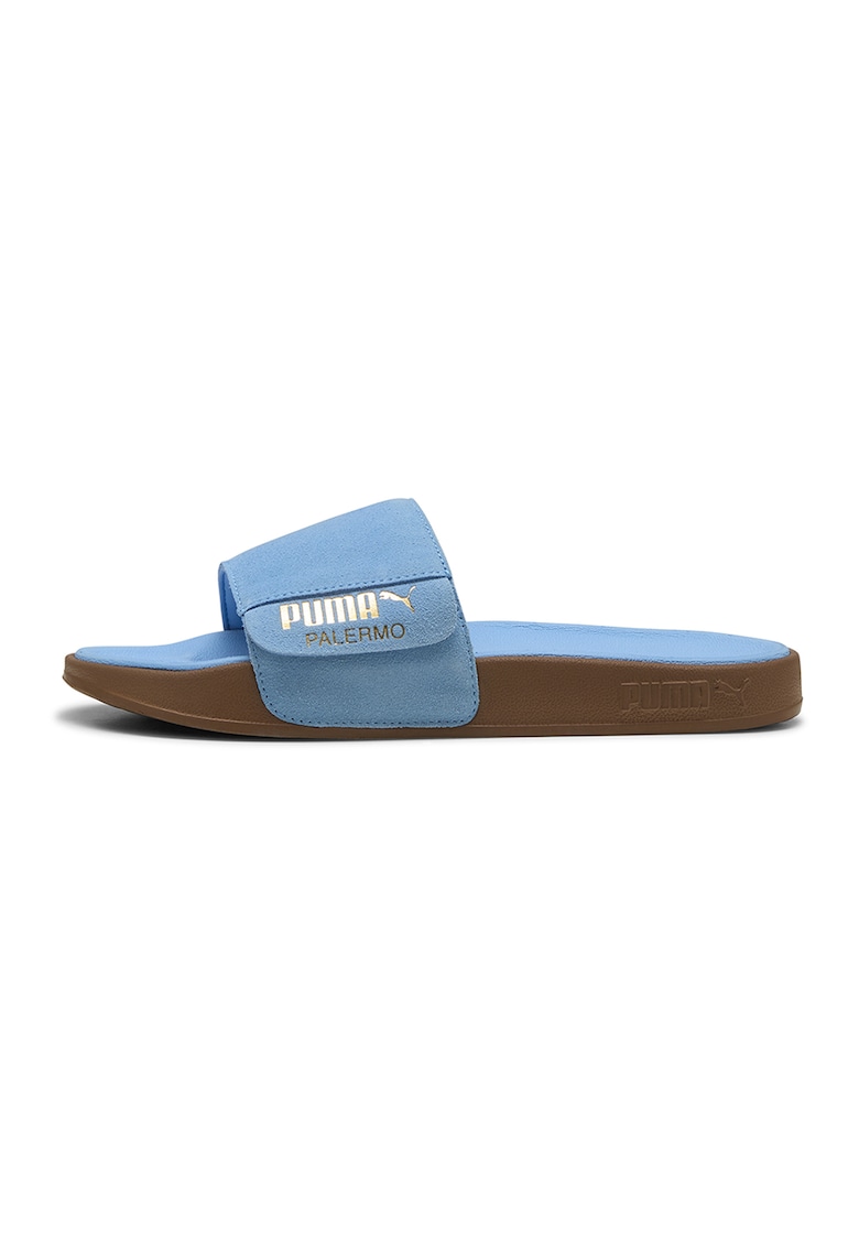 Oferte la Papuci de piele cu logo - Albastru azur