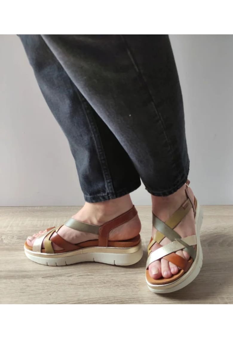 Oferte la Sandale wedge din piele - Maro