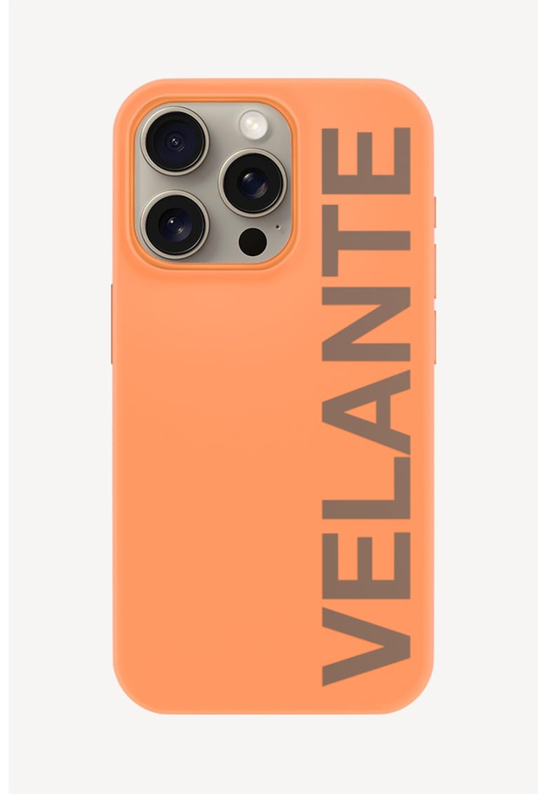 Oferte la Husa unisex cu imprimeu logo pentru Iphone 15 Pro - Portocaliu pal