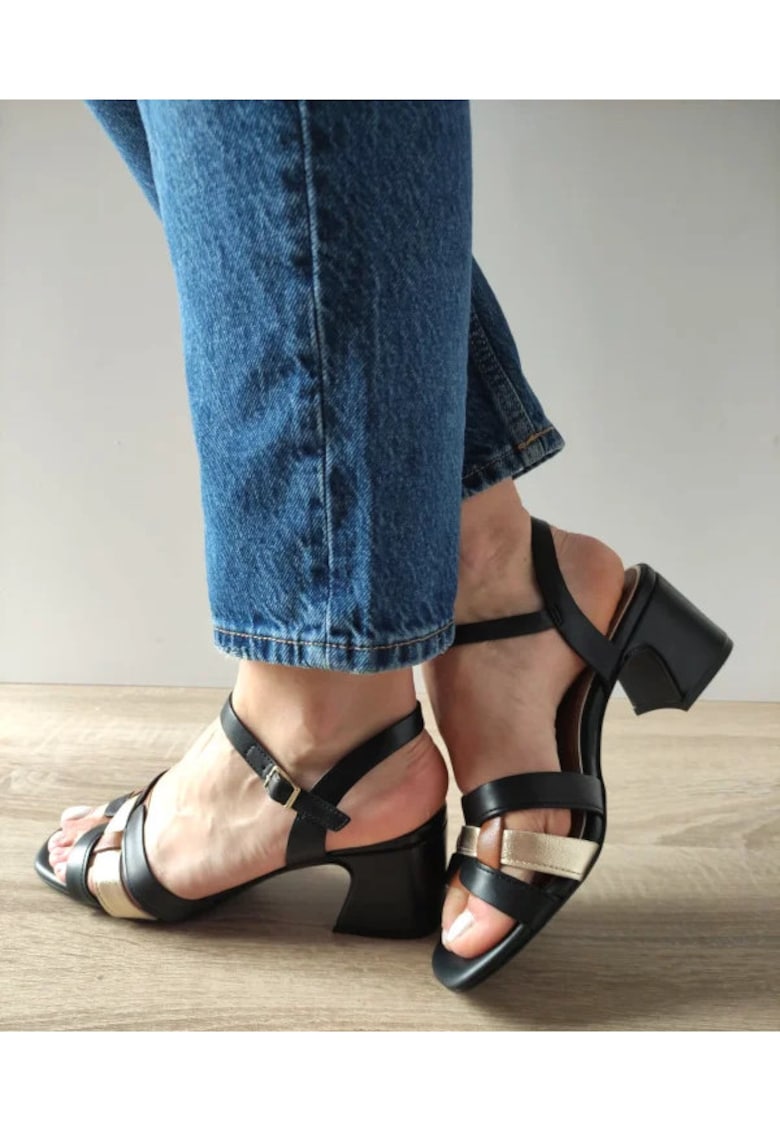 Oferte la Sandale Elegante Dama  28337-44 Negre Cu Auriu Si Maro - Negru - Negru