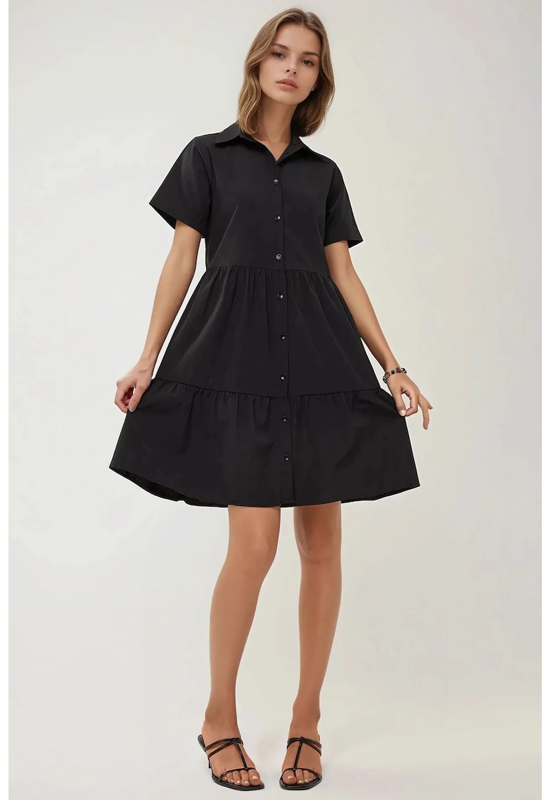 Oferte la Rochie mini -  guler camasa - nasturi - negru - in