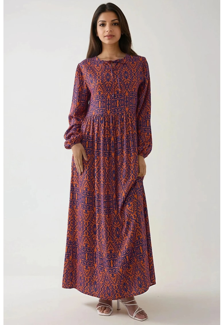 Oferte la Rochie maxi -  A-line - imprimeu delicat - portocalie - textil