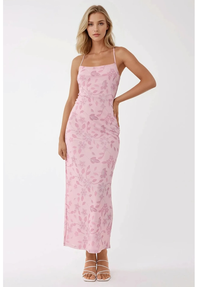 Oferte la Rochie maxi -  imprimeu - decolteu patrat - roz - tul