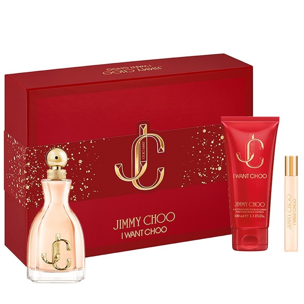Oferte la Set cadou Jimmy Choo I Want Choo, Femei, Apa de Parfum 100 ml + Lotiune de corp 100 ml + Apa de Parfum 7,5 ml