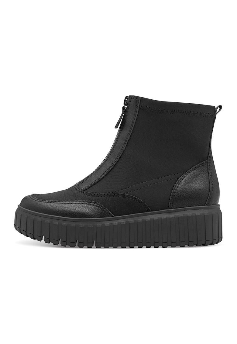 Oferte la Ghete de piele cu garnituri din material textil - Negru