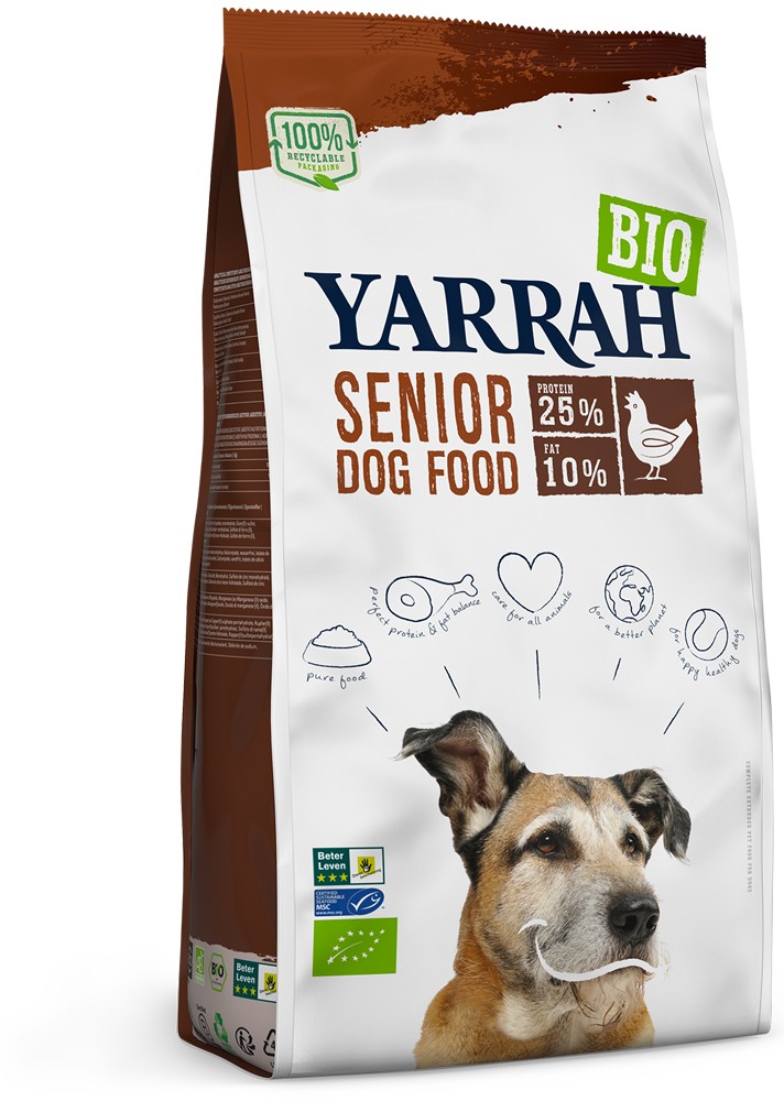 Oferte la Hrana uscata bio pentru caini senior, cu pui, 25% proteina si 10% grasimi, 2kg Yarrah