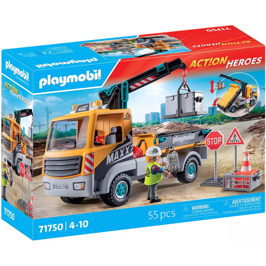 Oferte la Set de Constructie Camion de santier cu macara 55 piese +4 ani