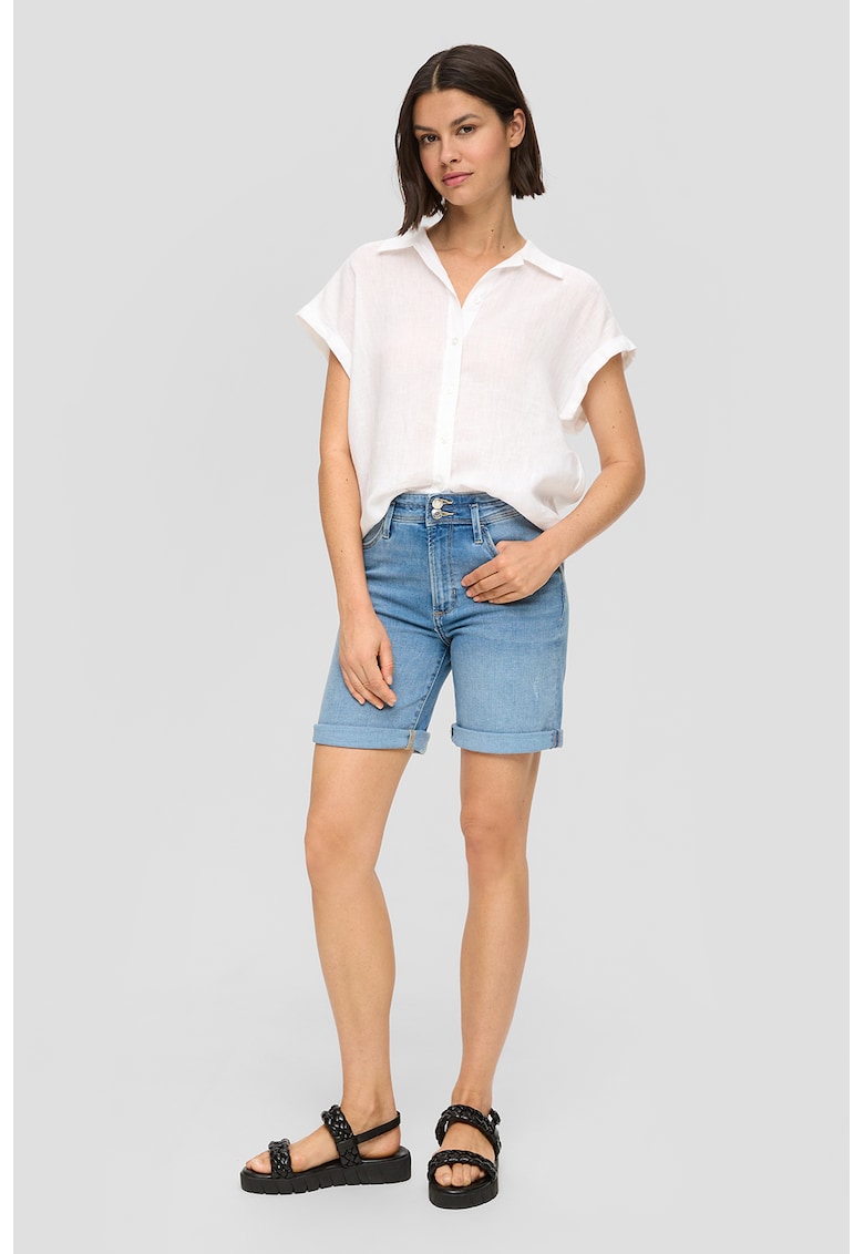 Oferte la Bermude din denim cu talie inalta - Albastru pastel
