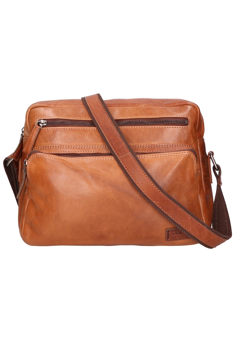 Oferte la Geanta crossbody unisex de piele cu buzunare multiple - Maro cognac