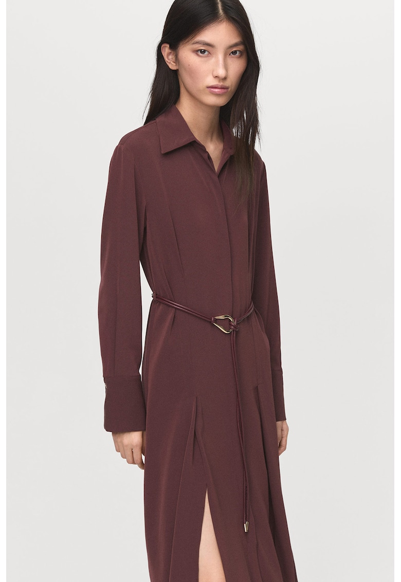 Oferte la Rochie-camasa cu o curea din piele ecologica - Maro cognac